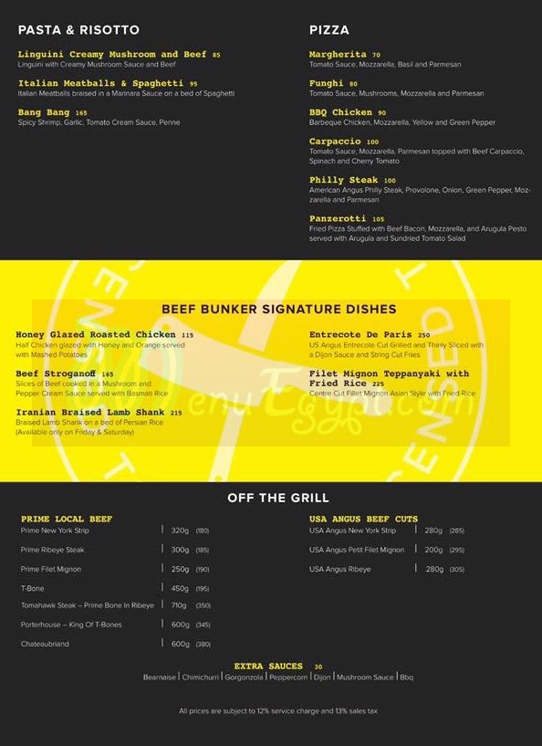 Beef Bunker menu